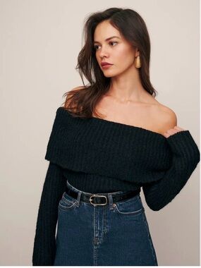 Reformation Off-the-Shoulder Ribbed Sweater - Black